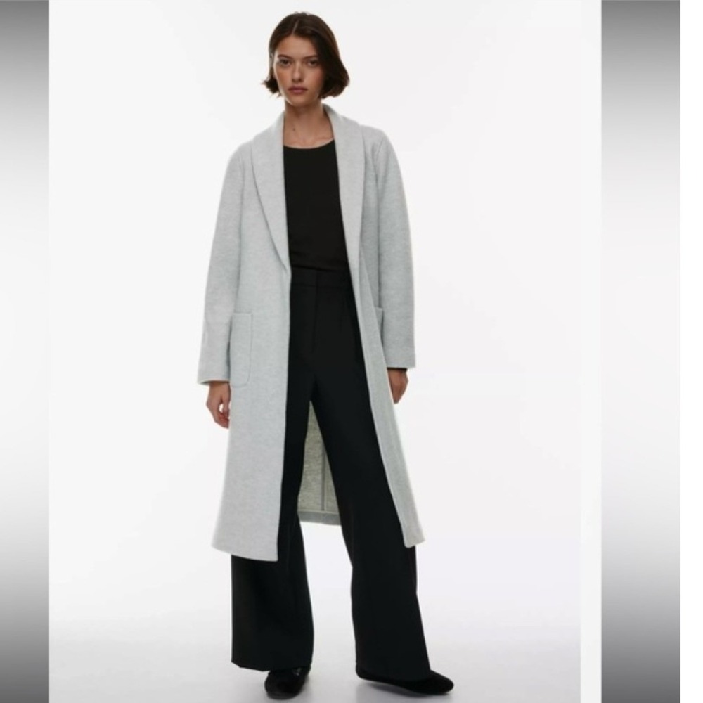 Aritzia Group Babaton Long Wool Blend Shawl Collar Coat Heather Grey XS 64507